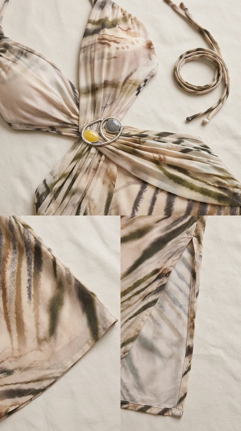Close-up of dress hardware ring and high side slit detail