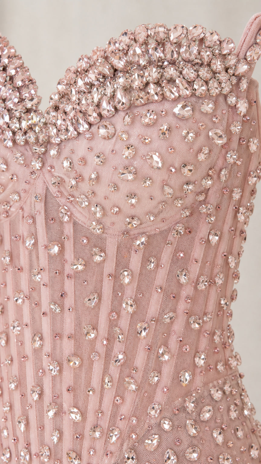 Close-up of crystal and bead embellished bodice
