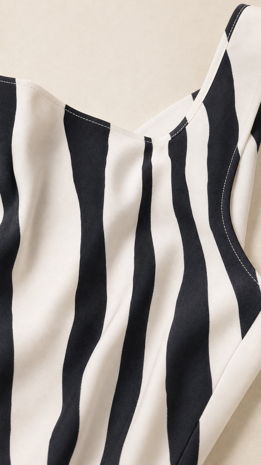 Close-up detail of smooth fabric texture and zebra stripe pattern