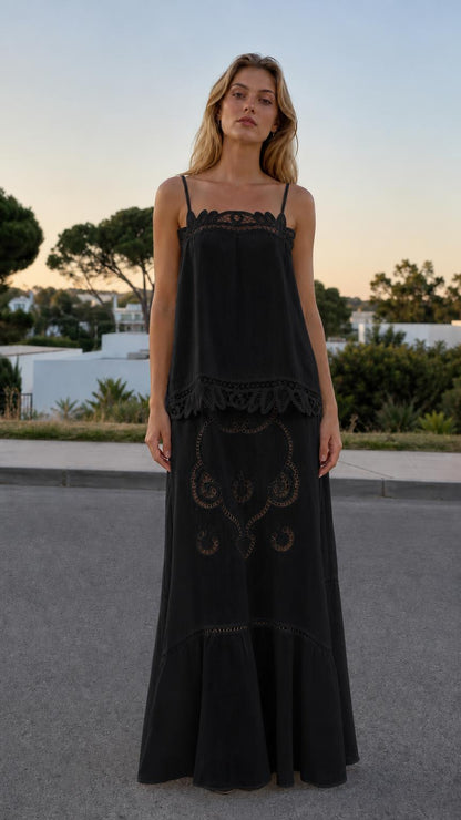 Full outfit view in classic black color variant
