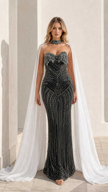 Front view of black color variant with crystal beadwork