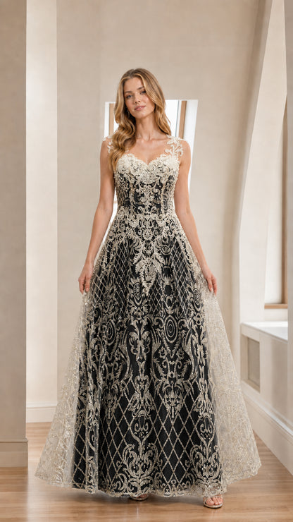 Black variant of the embroidered A-line evening gown