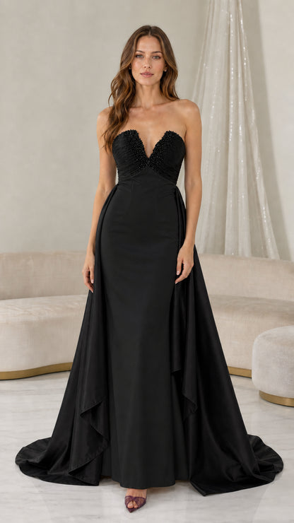 Full length view of black color variant evening dress