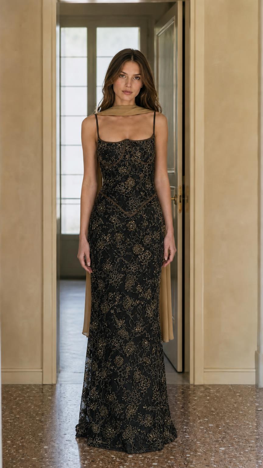 Black variant of the embroidered evening dress