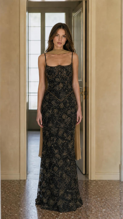 Black variant of the embroidered evening dress