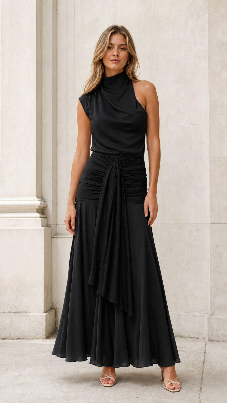 Elegance Drape Maxi Dress in black