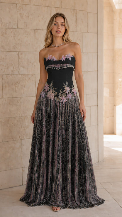 Front view of black color variant evening dress