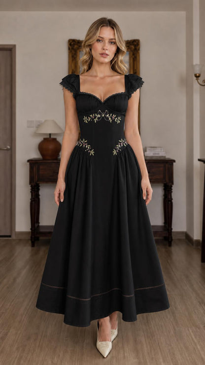 Front view of Black color variant midi dress