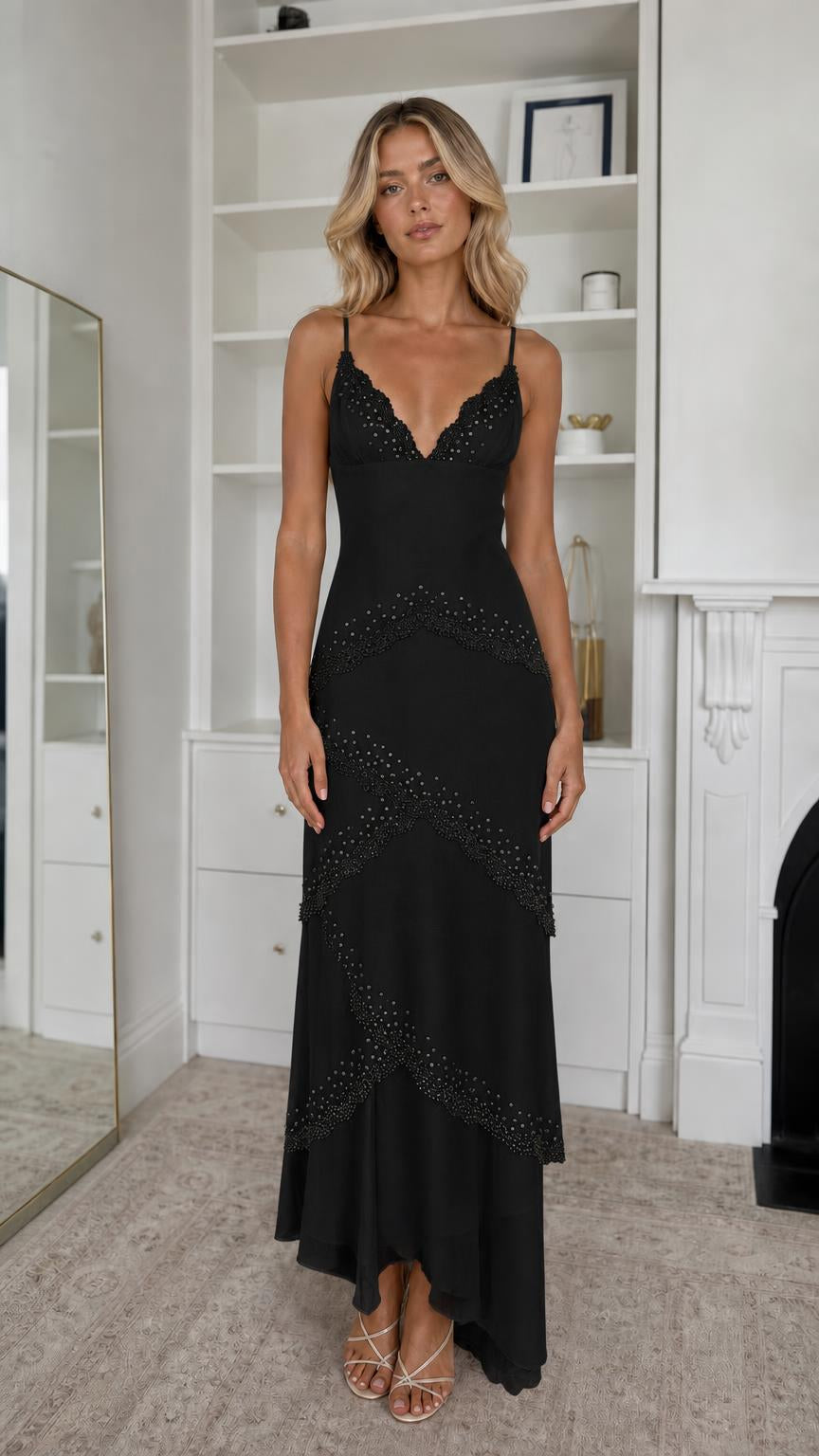 Front view of black color variant maxi dress