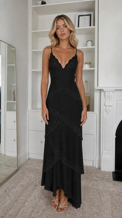 Front view of black color variant maxi dress
