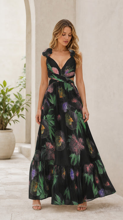 Black floral print maxi dress