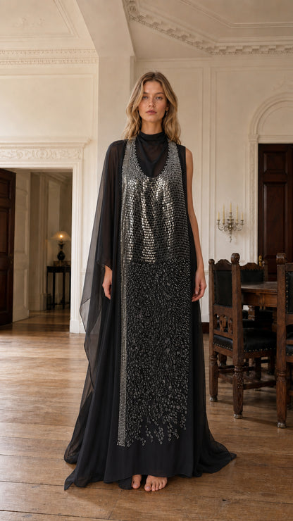 Black variant of sequin embellished evening gown