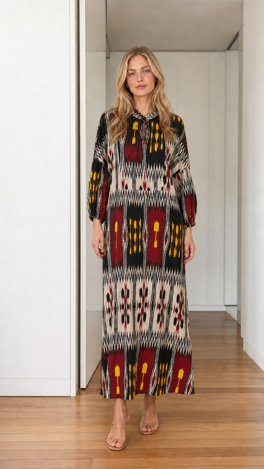 Front view of black printed maxi dress variant