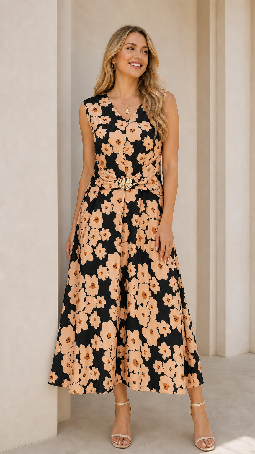 Black floral midi dress