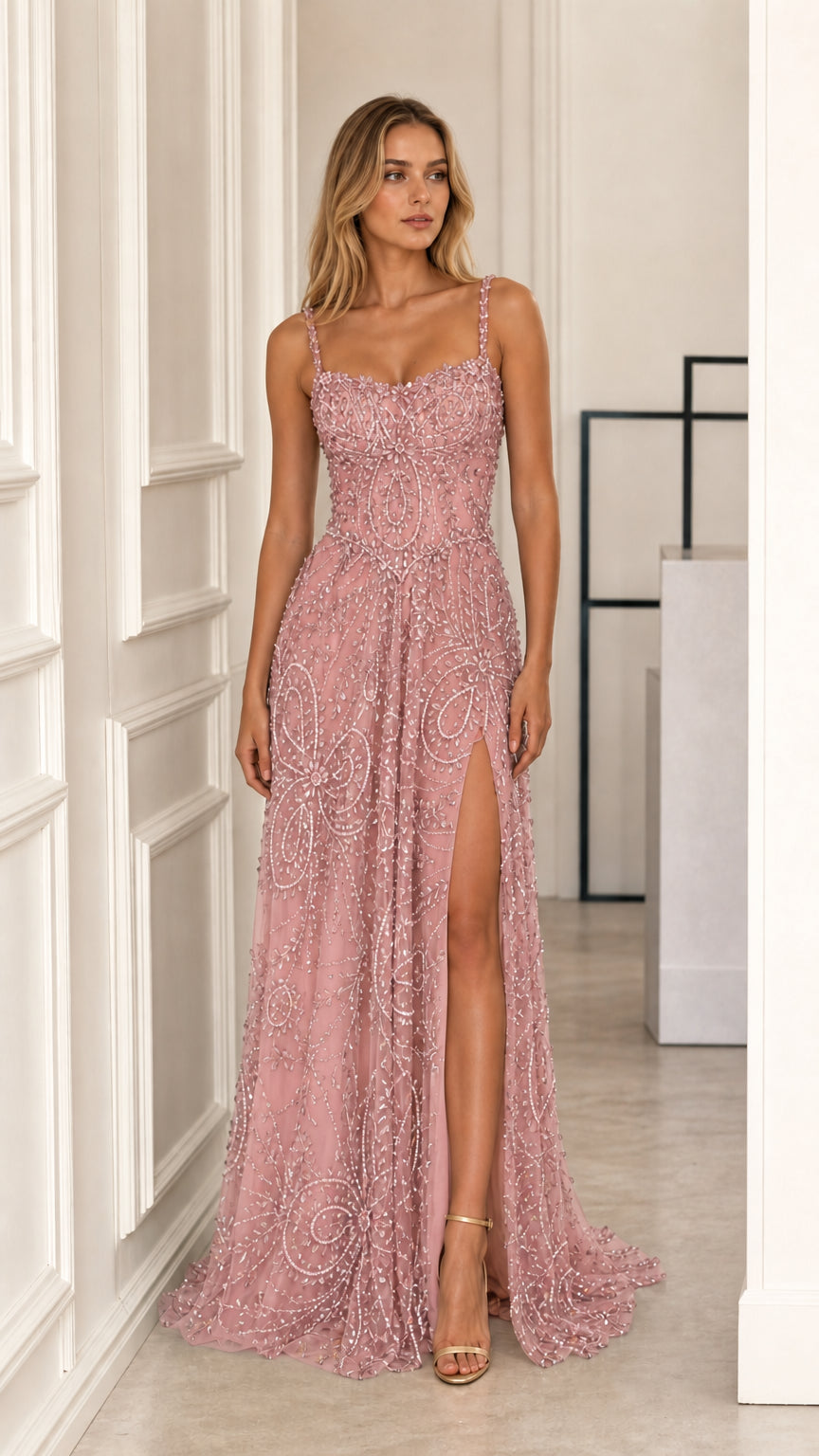 Dusty rose sequin formal gown