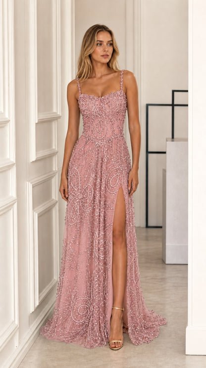 Dusty rose sequin formal gown