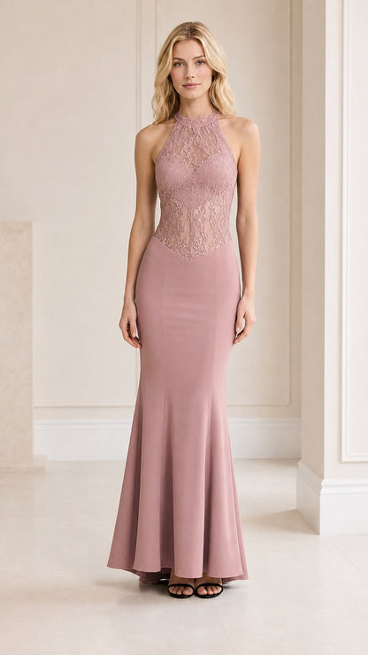 Front view of dusty rose evening dress variant