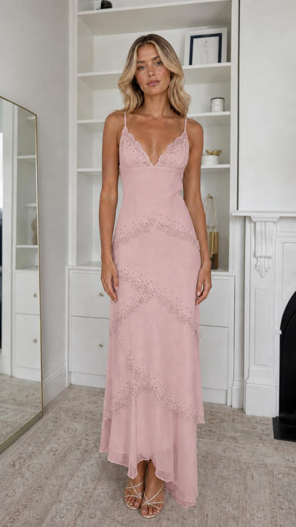 Front view of pink color variant maxi dress