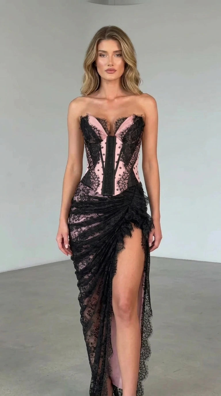 Front view of pink color variant maxi dress