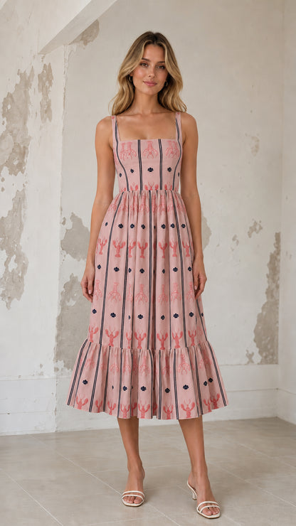 Front view of pink color variant midi dress