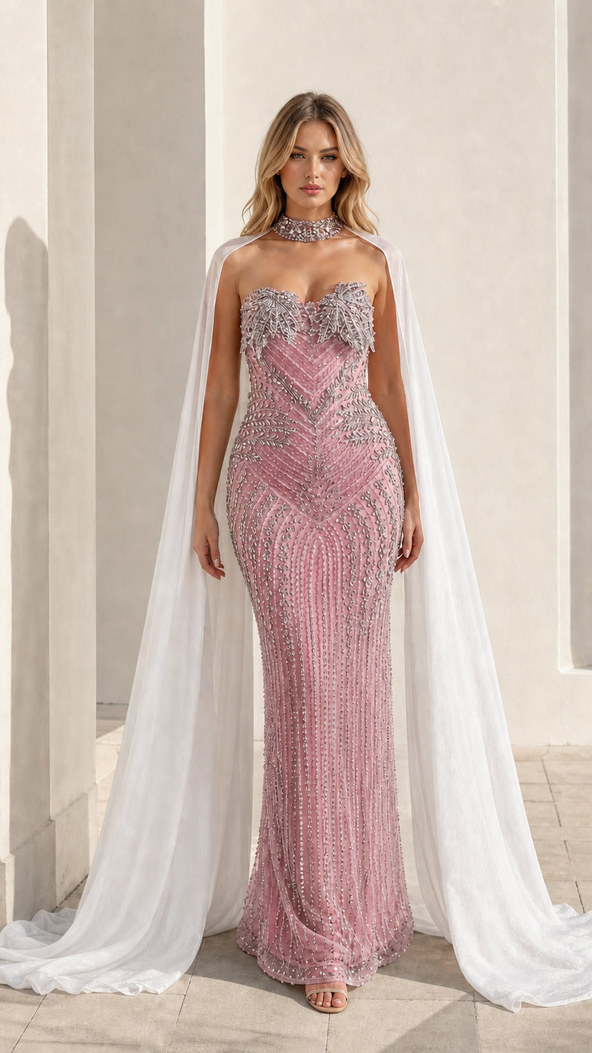 Front view of pink color variant with crystal beadwork
