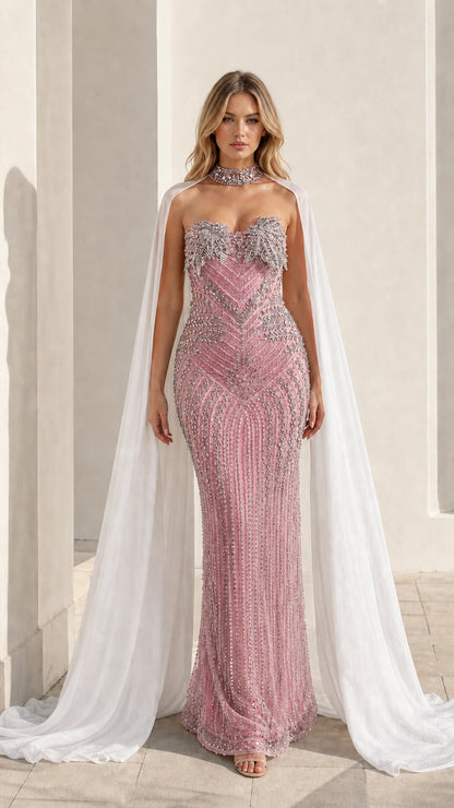 Front view of pink color variant with crystal beadwork