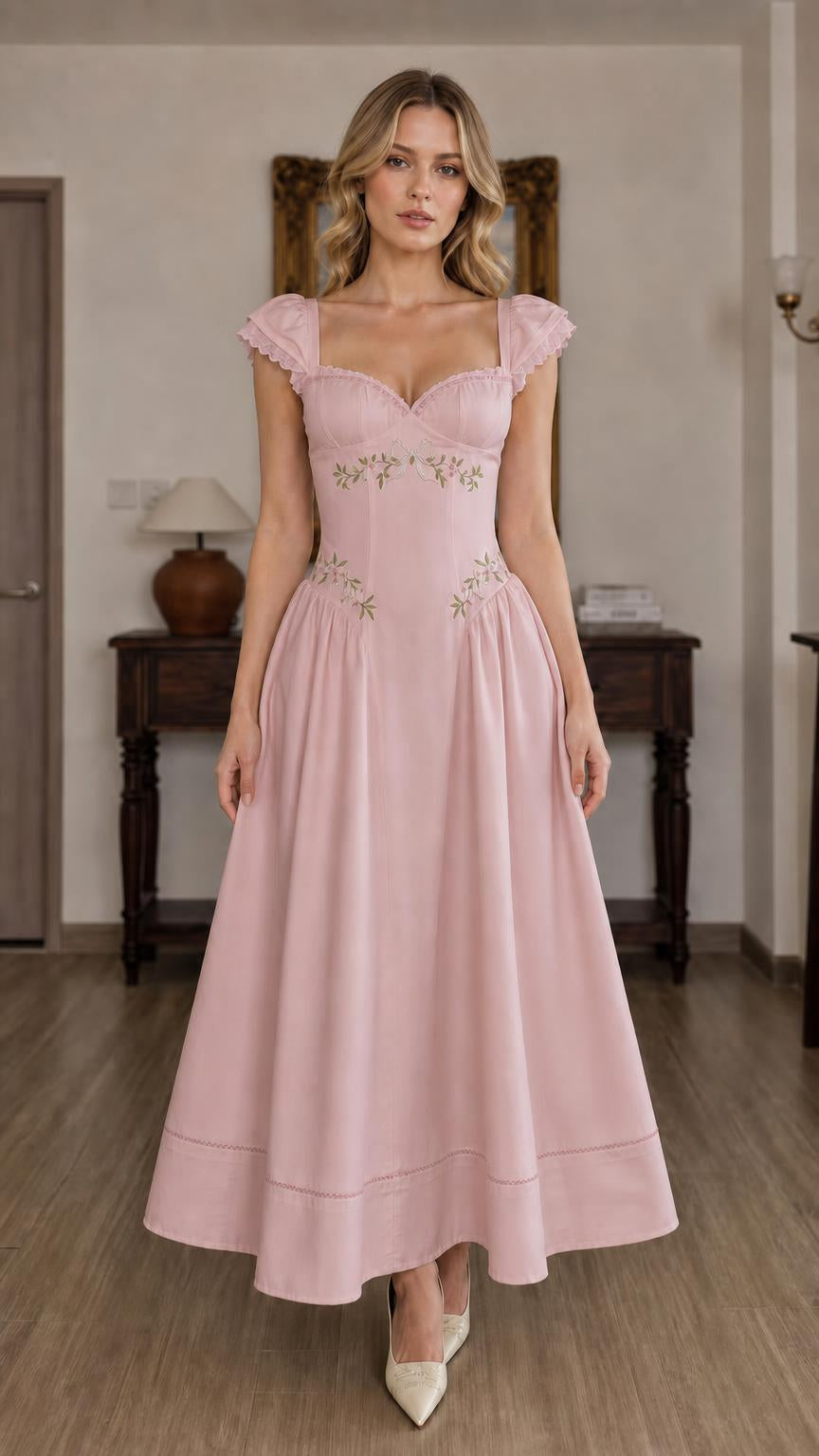 Front view of Pink color variant midi dress