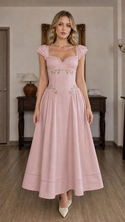 Front view of Pink color variant midi dress
