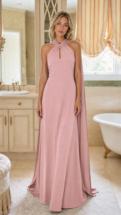 Front view of pink formal maxi dress