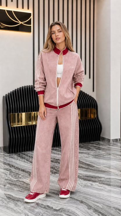 Model wearing Pink denim matching set
