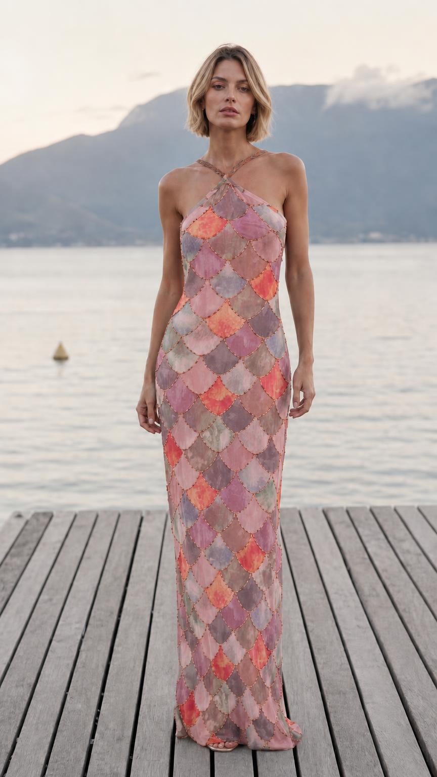 Front view of pink color variant maxi dress