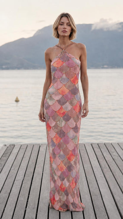 Front view of pink color variant maxi dress