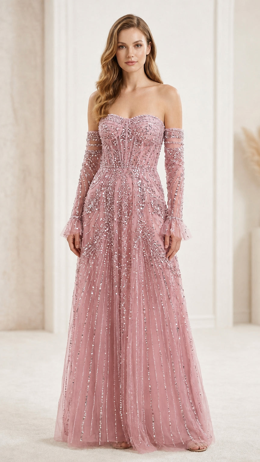 Front view of pink evening gown variant