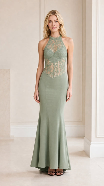 Front view of sage green evening dress variant
