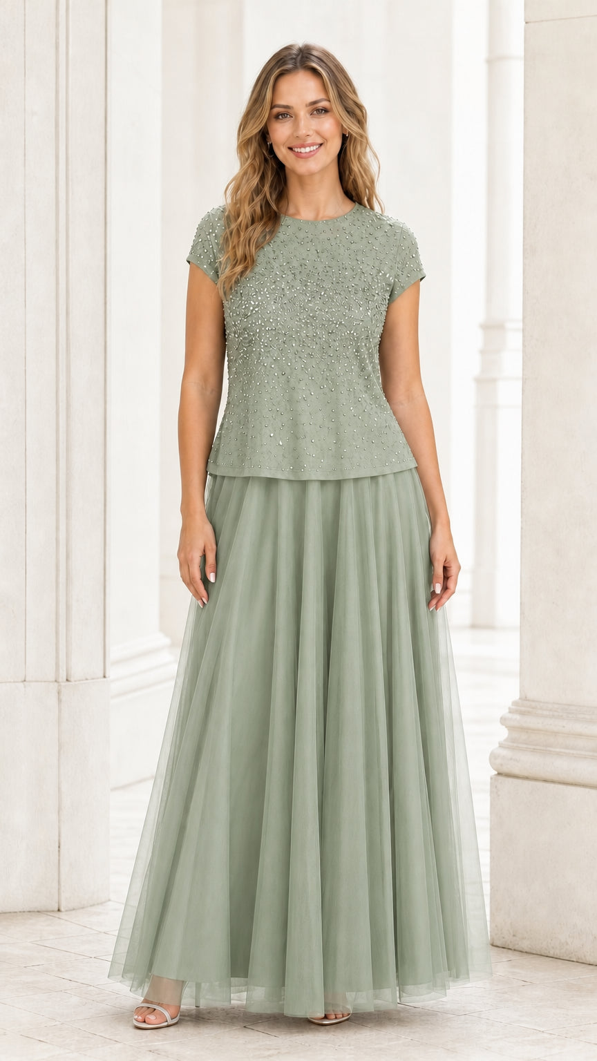 Full front view in soft sage green