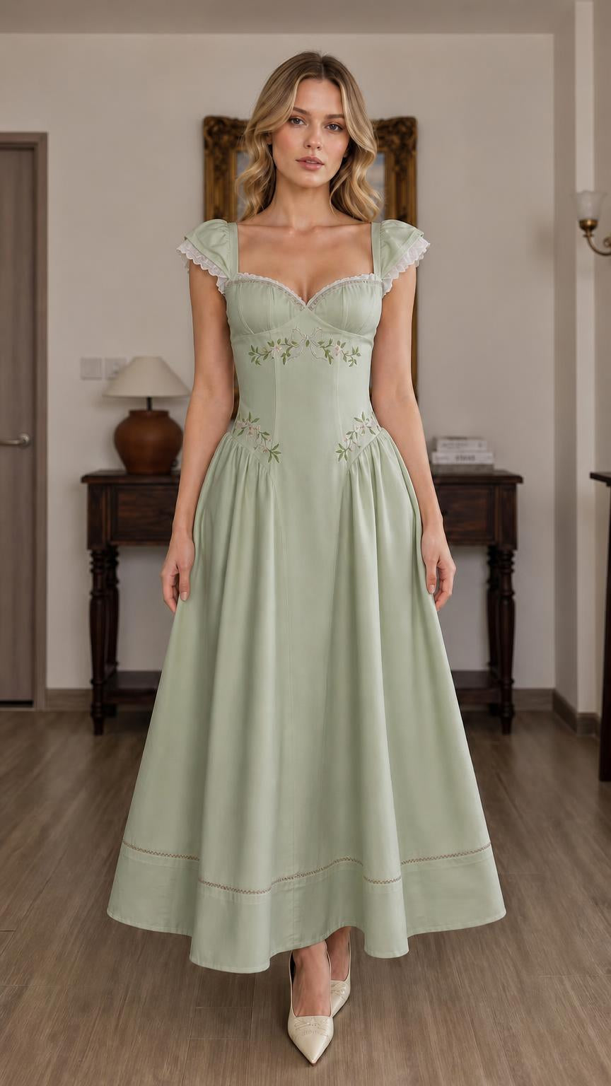 Front view of Sage color variant midi dress