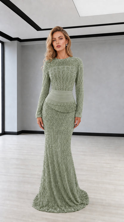 Full front view in sage green color variant