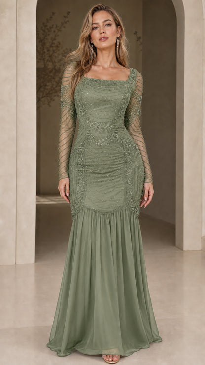 Full front view in sage green color variant