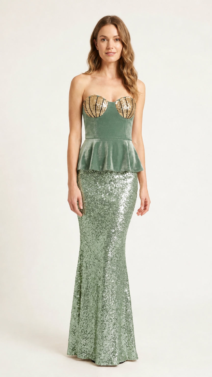 Sage green variant of sequin mermaid gown