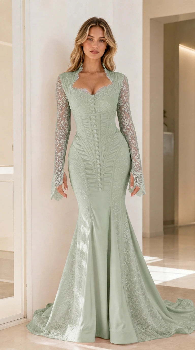 Sage green formal evening mermaid gown