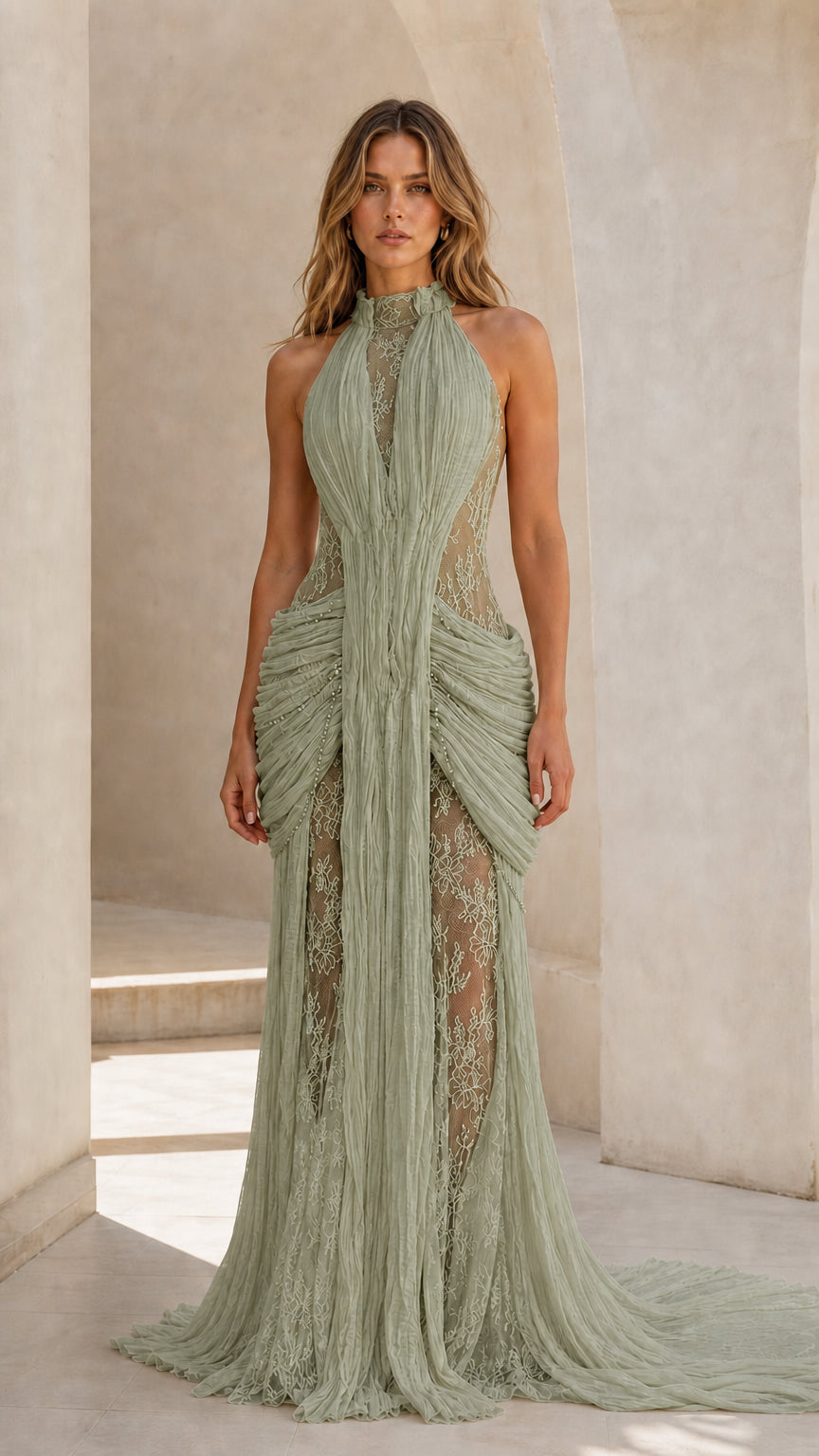 Front view of sage green color variant