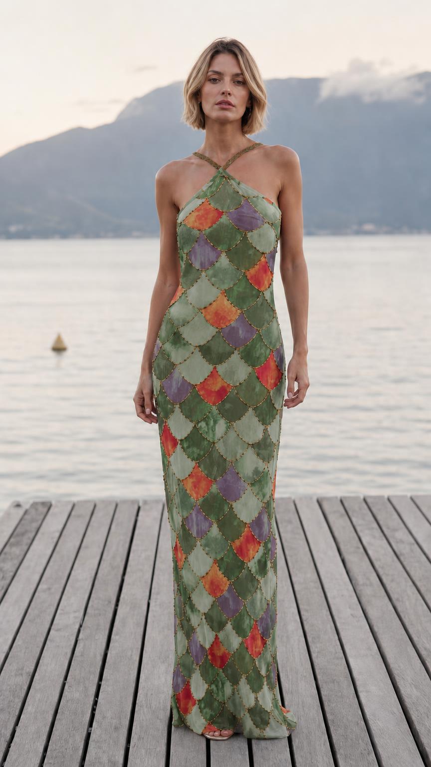 Front view of green color variant maxi dress