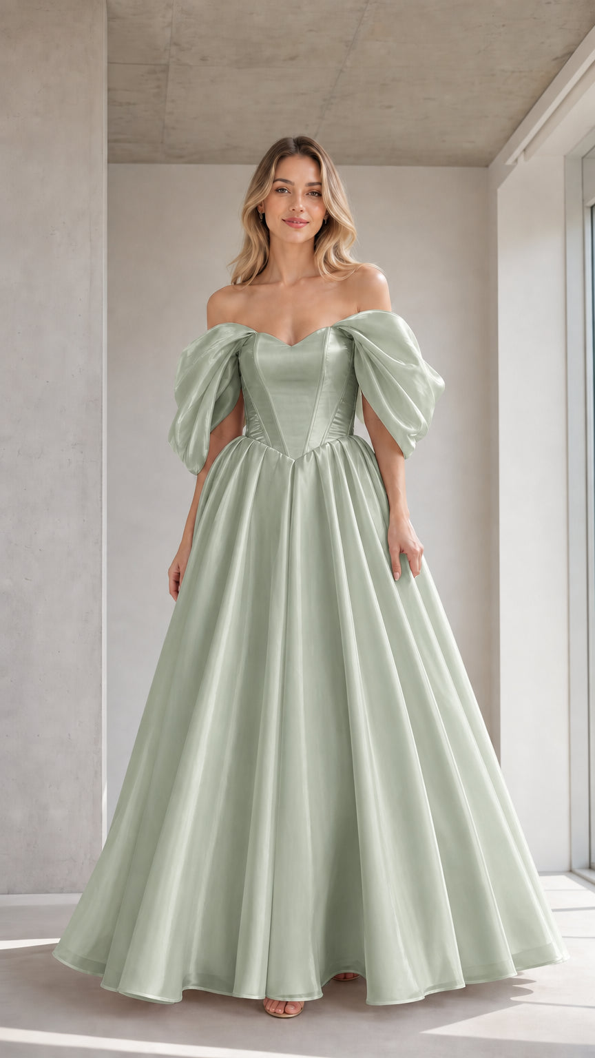 Front view of model wearing the sage green color variant