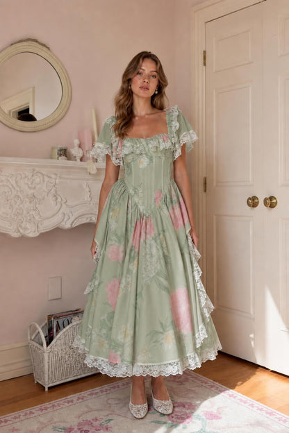 Front view in sage green floral colorway