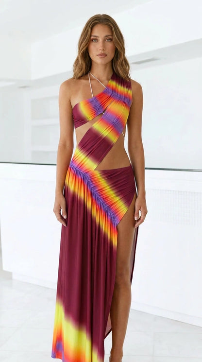Model wearing burgundy variant with gradient accent