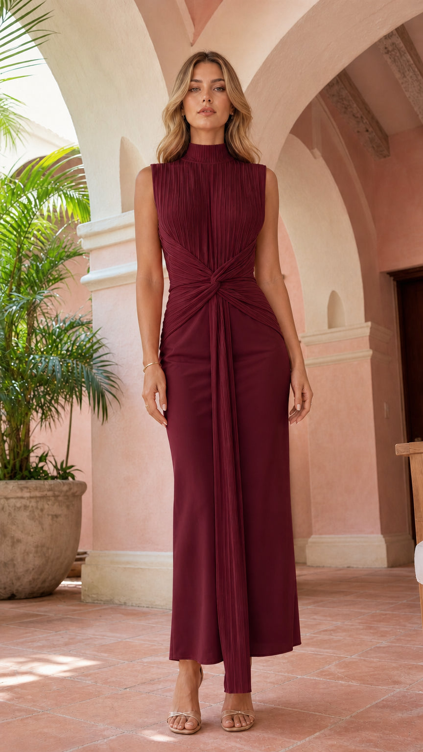 Full length view of burgundy color variant