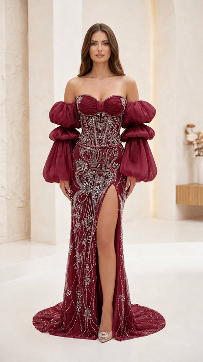 Full front view in burgundy color variant
