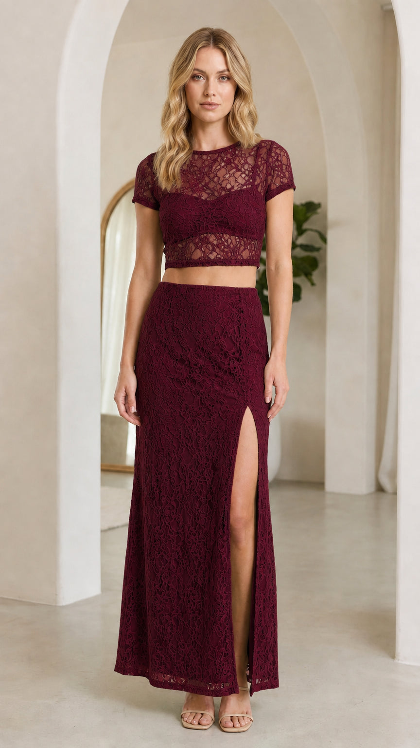 Front view in burgundy color variant