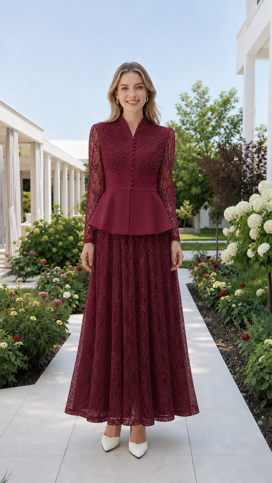 Front view in burgundy color variant