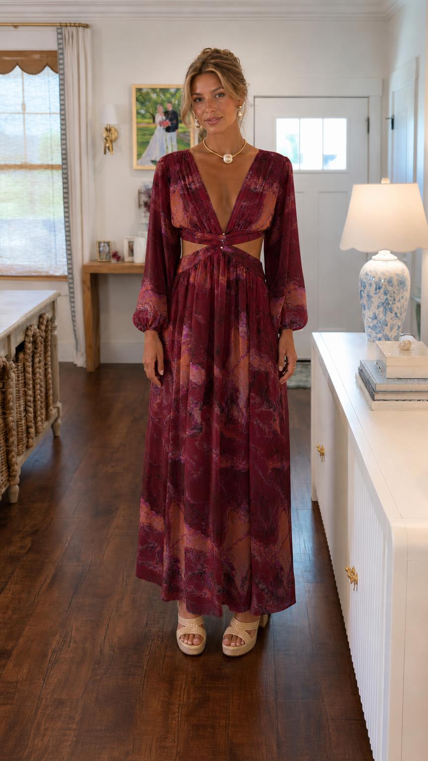 Front view of burgundy multi color variant